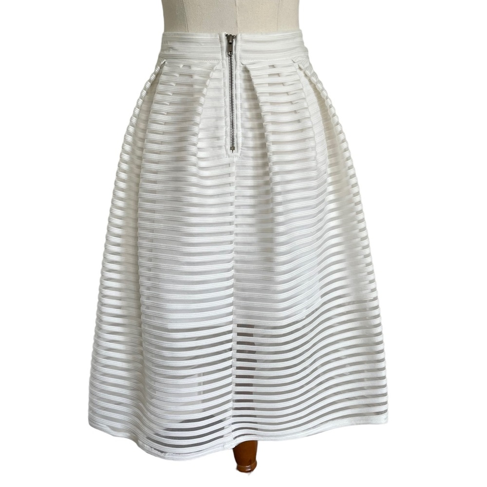 BLOSSOM Sz6 White high waisted midi skirt with sheer striped overlay - Picture 5 of 9